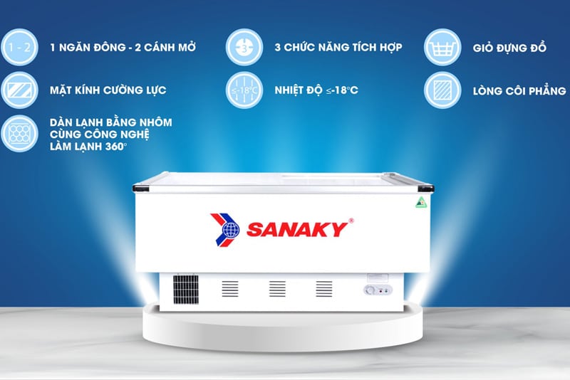 Các tính năng nổi bật của tủ đông Sanaky VH-999K nắp kính lùa phẳng
