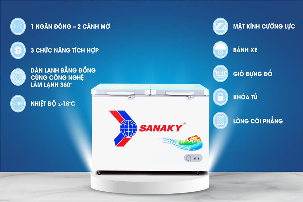 Các tính năng nổi bật của tủ đông Sanaky VH-2899A2KD 1 ngăn đông 2 cánh mở dung tích 235 lít