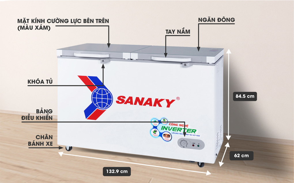 Chi tiết thông số kỹ thuật của tủ đông Sanaky inverter VH-4099A4K