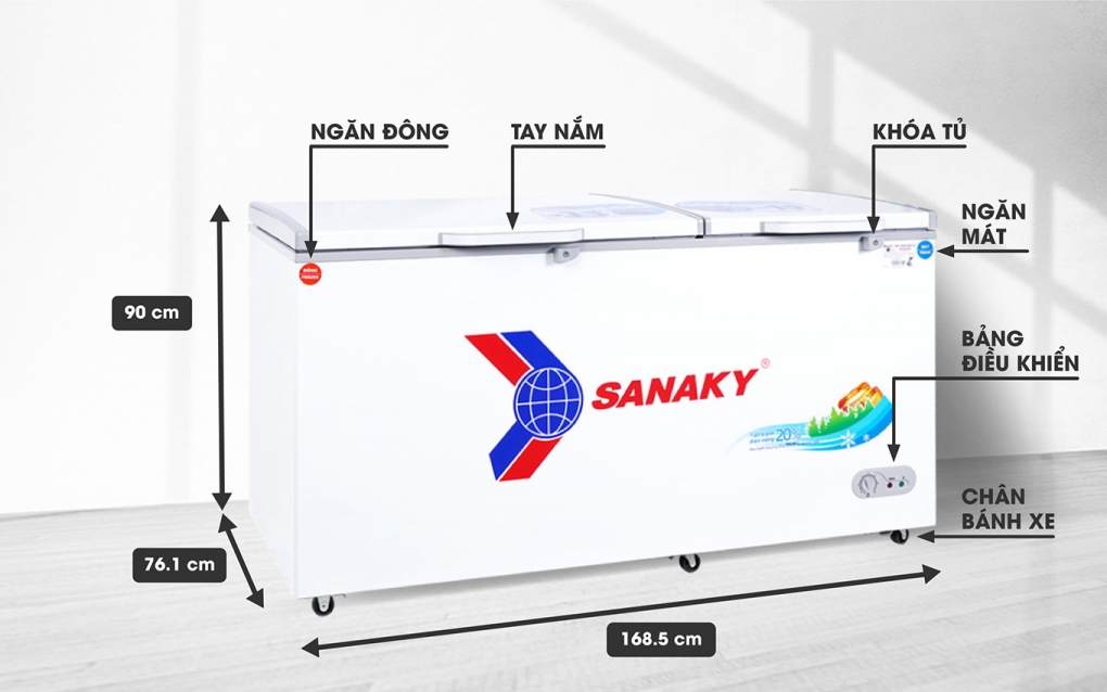 Chi tiết các tủ đông Sanaky VH-6699W1 485 lít
