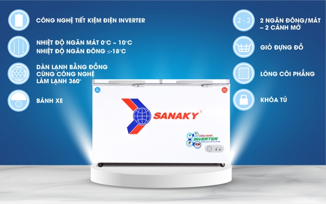 Chi tiết tính năng của tủ đông Sanaky VH-5699W3 365 lít inverter