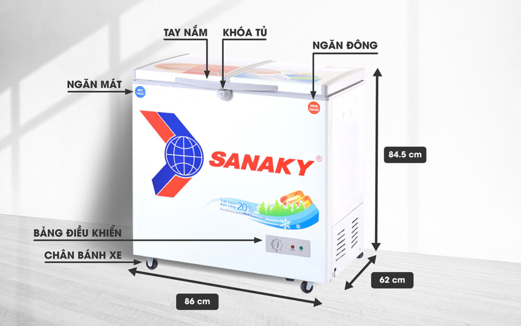 Mô tả chi tiết thông số kỹ thuật của tủ đông Sanaky VH-2899W1