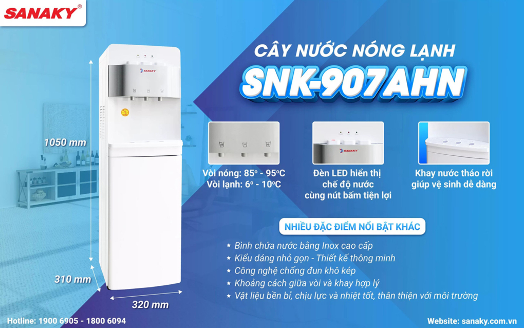 Chi tiết các tính năng nổi bật của cây nước nóng lạnh Sanaky SNK-907AHN