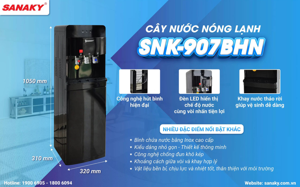 Chi tiết các tính năng nổi bật của cây nước nóng lạnh Sanaky SNK-907BHN