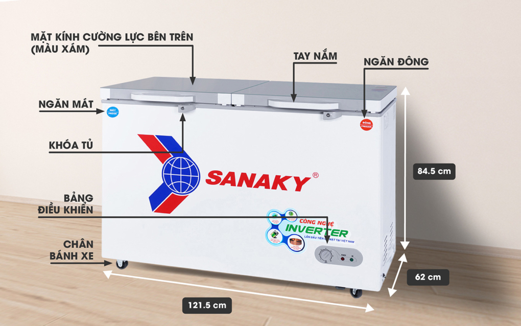 Mô tả thông số kỹ thuật tủ đông Sanaky VH-3699W4K inverter
