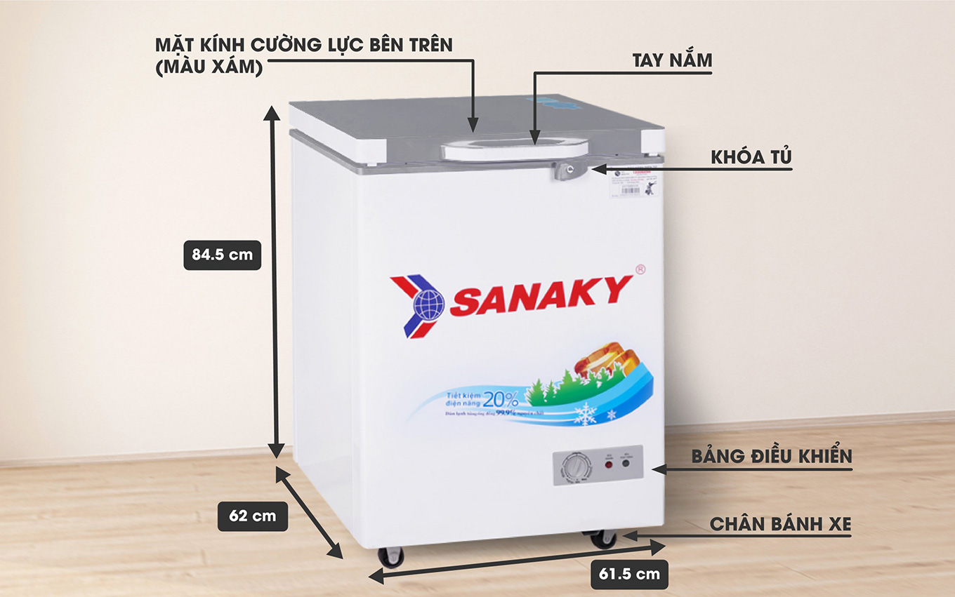 Mô tả chi tiết thông số của tủ đông Sanaky 100 lít VH-1599HYK