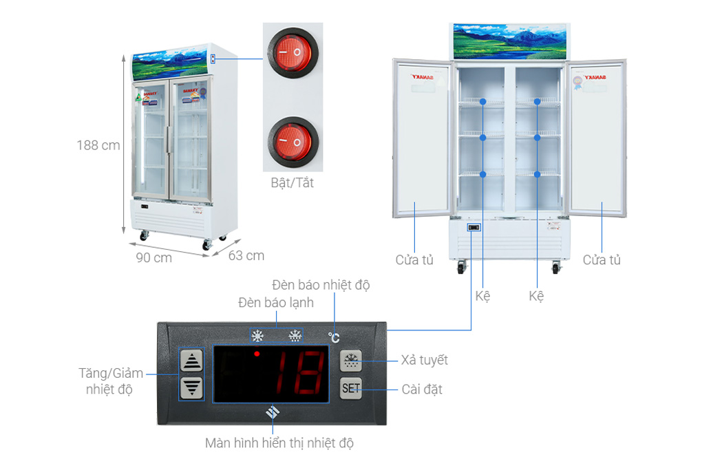Mô tả chi tiết thông số kỹ thuật tủ mát Sanaky VH-6009HP 600 lít