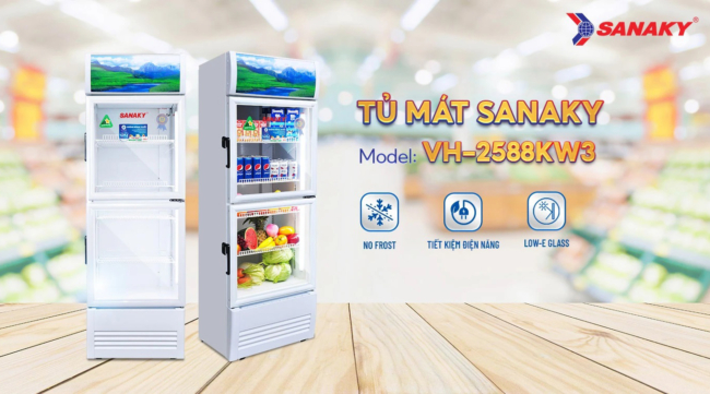 Tủ mát Sanaky 200 lít VH-2588KW3 thiết kế hiện đại công nghệ mới