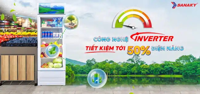 Tủ mát Sanaky inverter 240 lít VH-3099K3 công nghệ inverter tiết kiệm tới 50% điện năng