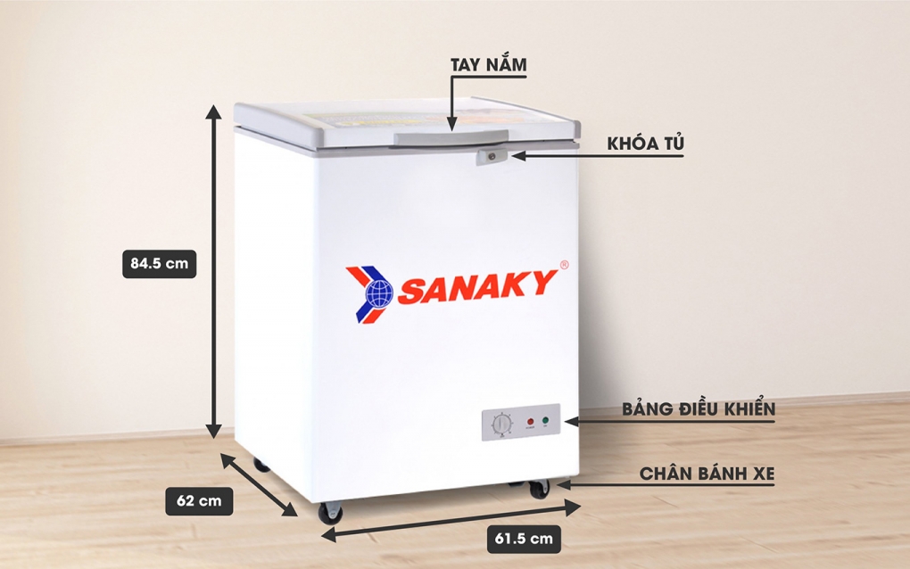 Mô tả chi tiết thông số kỹ thuật tủ đông Sanaky VH-1599HY 100 lít