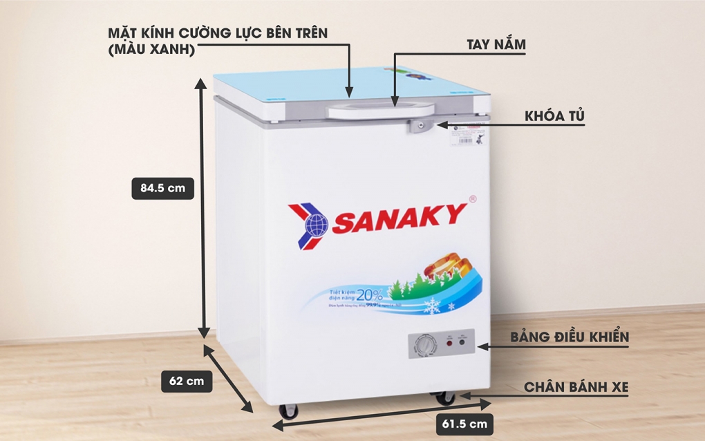 Thông số kỹ thuật chi tiết tủ đông Sanaky VH-1599HYKD 100 lít