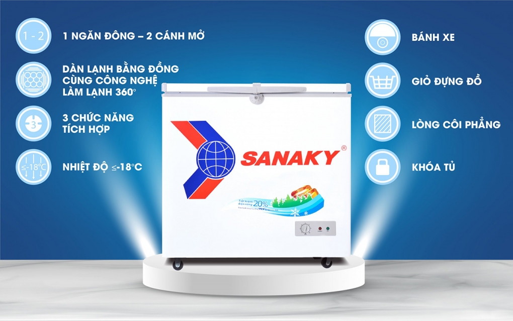 Tính năng nổi bật của tủ đông Sanaky VH-2299A1 1 ngăn đông 2 cánh mở