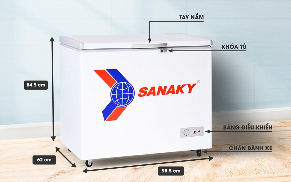 Mô tả chi tiết thông số kỹ thuật của tủ đông Sanaky VH-255HY2 208 lít