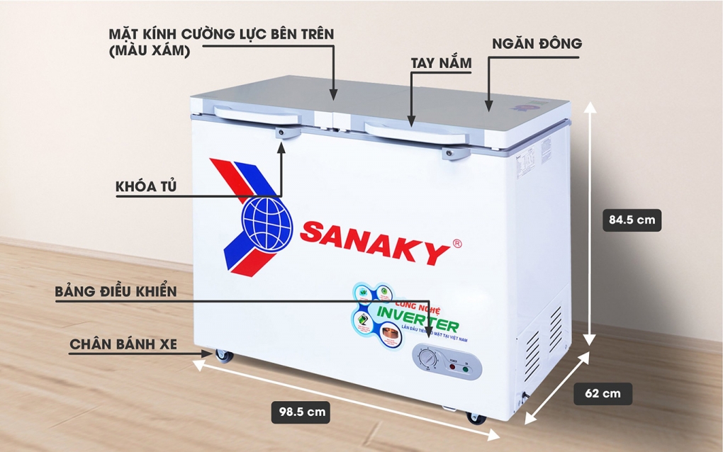 Mô tả thông số kỹ thuật tủ đông Sanaky inverter 208 lít VH-2599A4K
