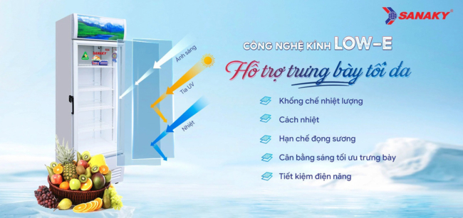 Tủ mát Sanaky 240 lít VH-3099K 1 cánh kinh có phủ Low-e chống đọng sương