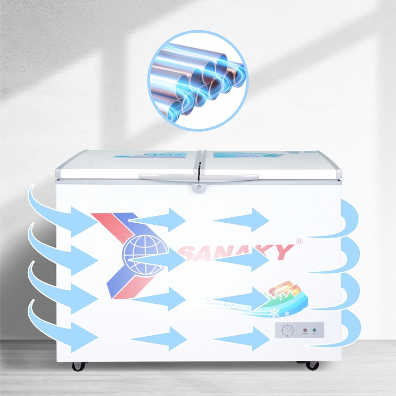 Tủ đông Sanaky VH-3699A1 dàn lạnh đồng kết hợp công nghệ làm lạnh 360 độ