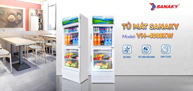 Tủ mát Sanaky VH-4088KW dung tích 350 lít 2 cánh mở trên dưới với thiết kế hiện đại