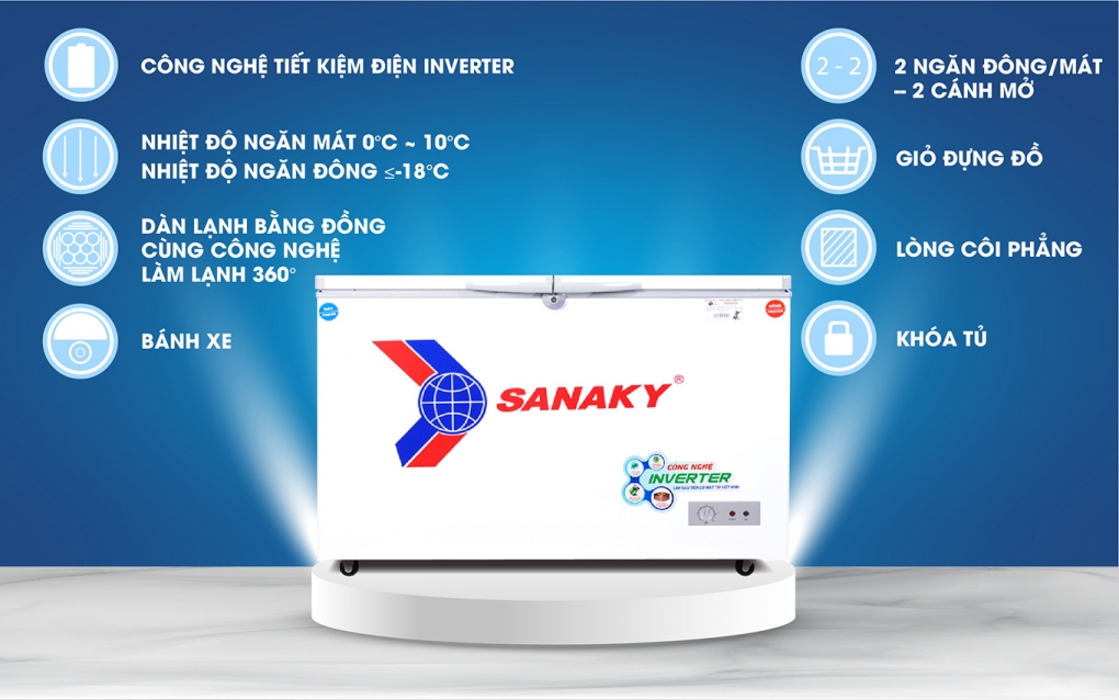 Một số tính năng nổi bật của tủ đông mát Sanaky VH 4099W3 inverter dung tích 280 lít
