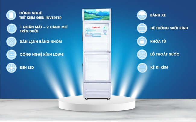 Các tính năng nổi bật của tủ mát Sanaky VH-258W3L dung tích 200 lít có công nghệ inverter