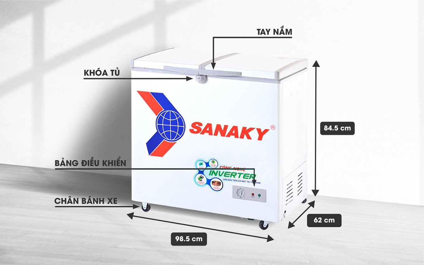 Mô tả thông số chi tiết tủ đông Sanaky VH-2599A3 208 lít inverter