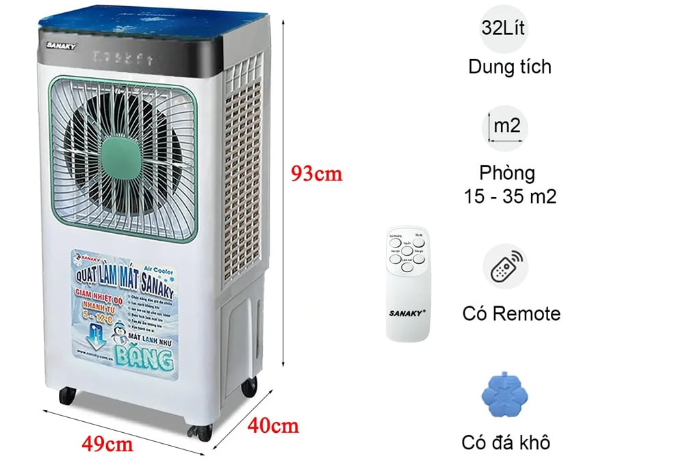 Thông số kỹ thuật chi tiết của quạt hơi nước Sanaky VH-4500AR 32 lít