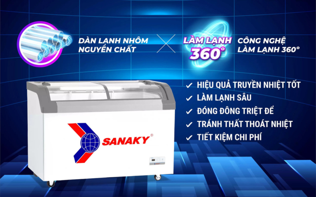 Tủ đông Sanaky VH-482KB dàn lạnh nhôm kết hợp công nghệ làm lạnh 360 độ