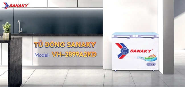 T đông Sanaky 235 lít VH-2899A2KD là dòng tủ đông 1 ngăn 2 cửa dở có mặt tủ làm bằng kính cường lực