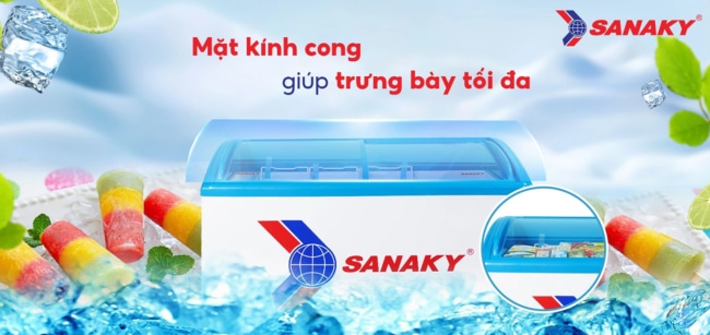tu dong sanaky 437 lit vh 682k co 2 nap kinh lua cong - Tủ đông Sanaky VH-682K 437 lít Tủ đông Sanaky VH-682K có mặt kính cong giúp trưng bày tối đa