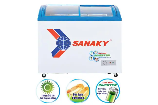 Tủ đông Sanaky VH-2899K3 210 lít inverter tiết kiệm điện, 1 ngăn đông 2 cánh kính lùa cong