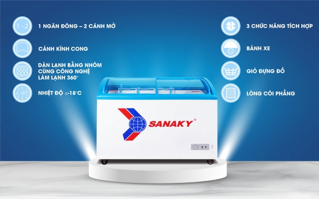 Tính năng nổi bật của tủ đông Sanaky VH-482K 324 lít nắp kính lùa