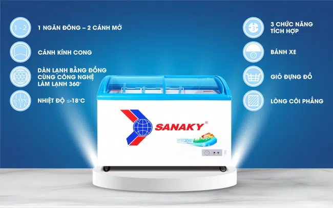 Các tính năng nổi bật của tủ đông Sanaky VH-4899K 324 lít nắp kính lùa cong