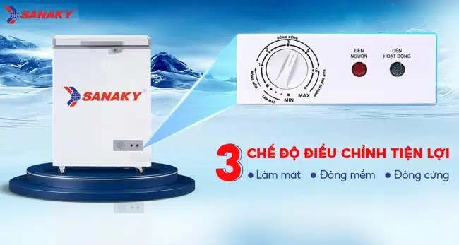 Tủ đông có 1 ngăn đông tích hợp 3 chức năng: Mát – Đông mềm – Đông cứng