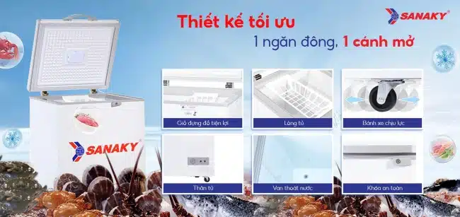 Tủ đông Sanaky VH-150HY2 100 lít có nhiều tiện ích đi kèm