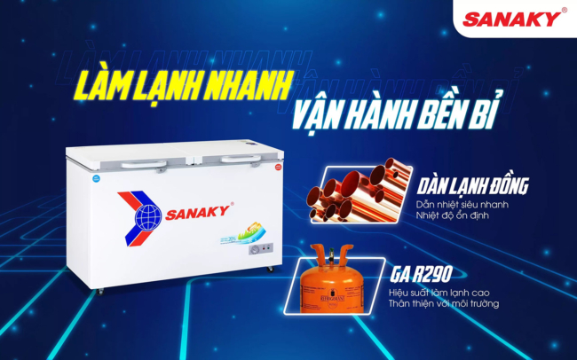Tủ đông Sanaky VH-5699W2K 365 lít dàn lạnh đồng sử dụng gas R290
