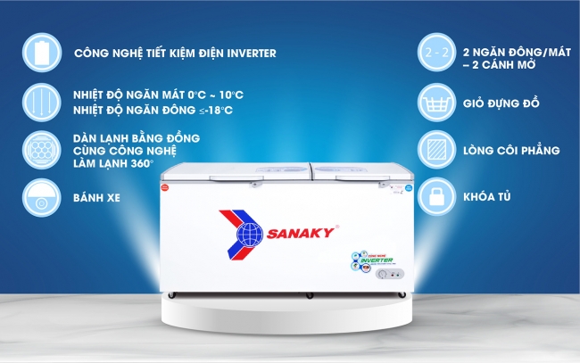 Một số tính năng nổi bật của tủ đông 2 ngăn đông mát Sanaky VH 6699W3