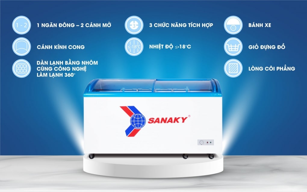 Chi tiết tính năng của Tủ đông nắp kính lùa Sanaky 437 lít VH-682K