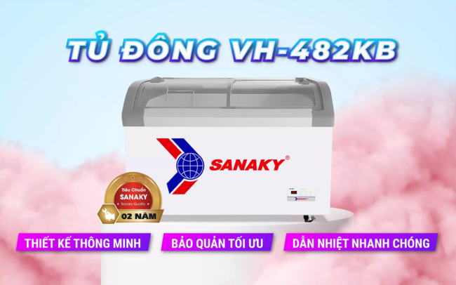Tủ đông Sanaky VH-482KB dung tích 350 lít với các tính năng nổi bật bảo quản tối ưu