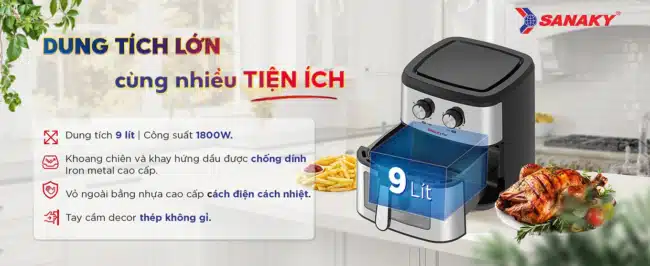 Nồi chiên không dầu Sanaky VH-901VD có nhiều tiện ích đi kèm