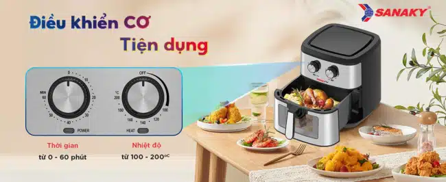 Nồi chiên không dầu Sanaky VH-901VD với nút vặn điều khiển cơ tiện lợi