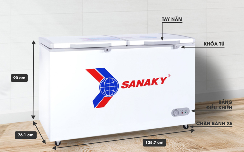 Mô tả thông số kỹ thuật của tủ đông Sanaky VH-568HY2 410 lít