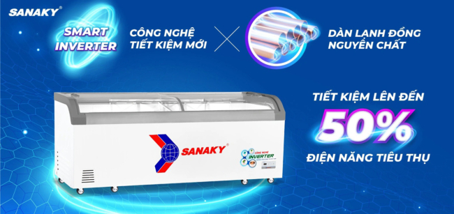 Tủ đông Sanaky VH-1099K3A có công nghệ inverter tiết kiệm điện và dàn lạnh đồng nguyên chất