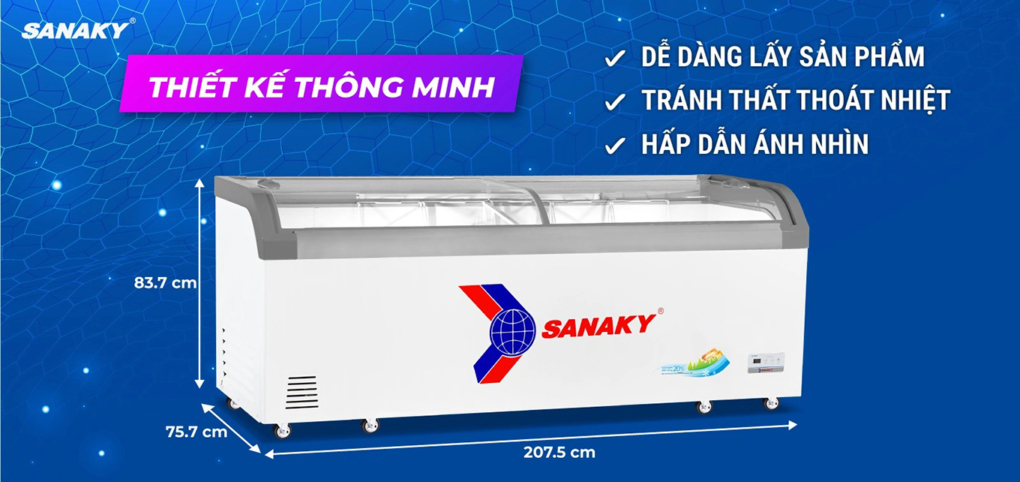 Thông số kích thước và tính năng tủ đông Sanaky VH-1099KA