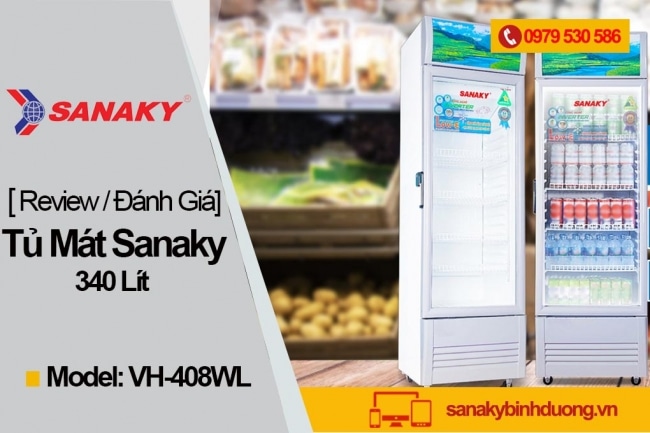 Tủ mát Sanaky 340L VH-408WL : cửa kính 2 lớp chống thoát nhiệt, chống đọng sương