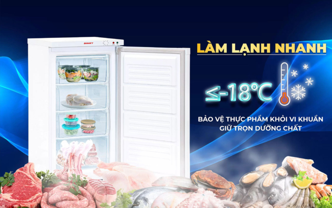 Tủ đông đứng Sanaky VH-160VD 118 lít làm lạnh nhanh có nhiệt độ âm -18 ℃