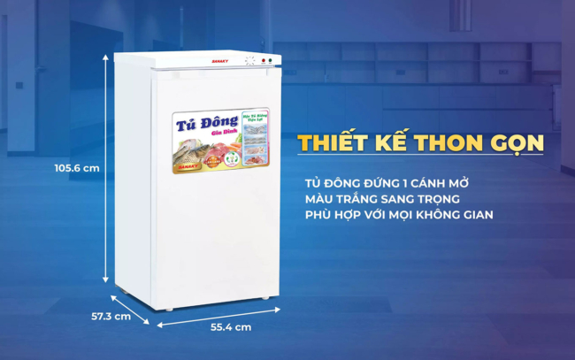 Thiết kế thon dọng của tủ đông đứng Sanaky VH-160VD 1 ngăn đông 4 hộc chứa