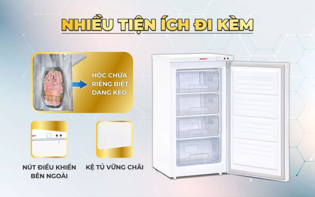 Tủ đông đứng Sanaky VH-160VD 118 lít trang bị nhiều tiện ích đi kèm