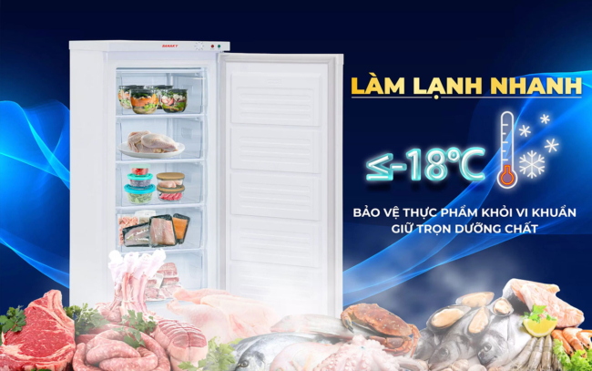 Tủ đông đứng Sanaky VH-180VD có nhiệt độ âm lên đến -18 ℃ giúp làm lạnh nhanh