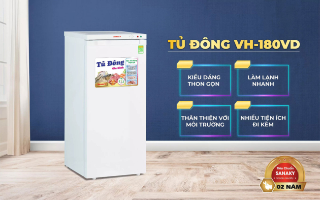 Tính năng nổi bật của tủ đông đứng Sanaky VH-180VD 150 lít có 5 hộc kéo