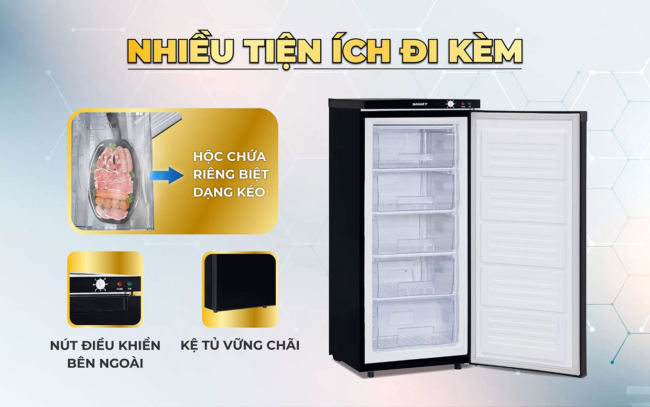 Tủ đông đứng Sanaky VH-180VD3 150 lít inverter có nhiều tiện ích đi kèm