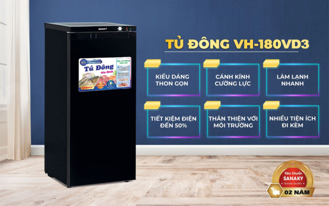 Tính năng nổi bật của tủ đông đứng Sanaky VH-180VD3 có 5 hộc kéo